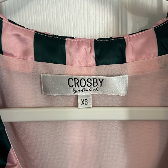 Crosby by Mollie Burch Pink and Green Striped Ruffle Tiered Striped Dress XS - Picture 3 of 6